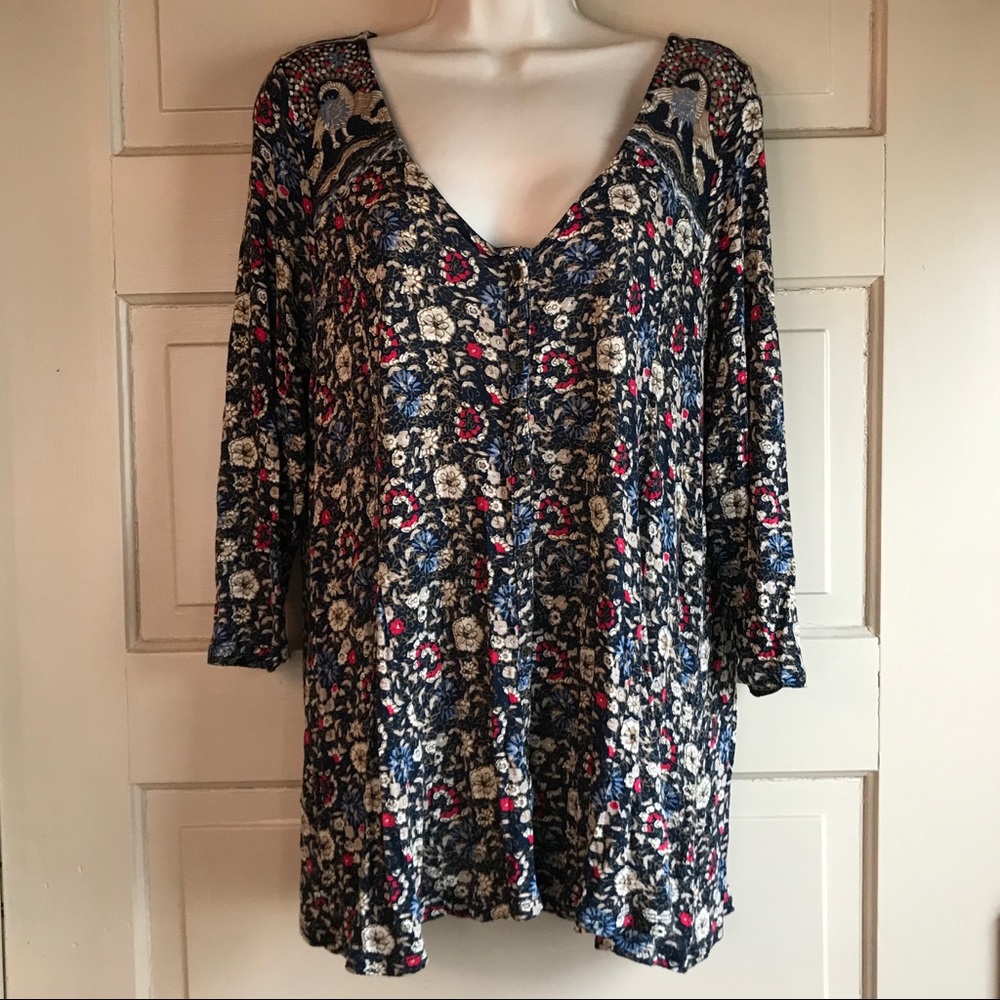 Lucky Brand Floral Print Button Front Top Size XL - Picture 2 of 7